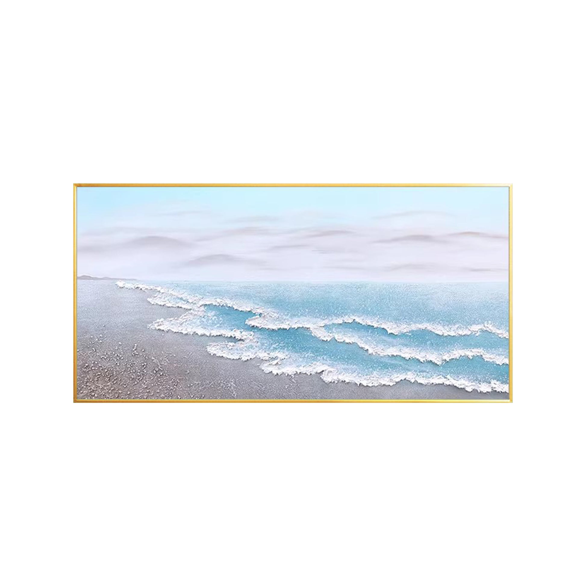 Large panoramic ocean painting with calming coastal colors